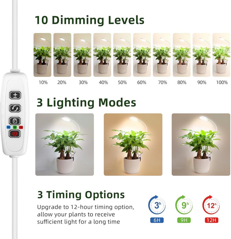 EWPJDK Grow Light for Indoor Plants Full Spectrum Plant Grow Lights 72 LED Plant Light Grow Lamp for Indoor Growing Pot Clip LED Plant Lamp (White, 1) - Image 4